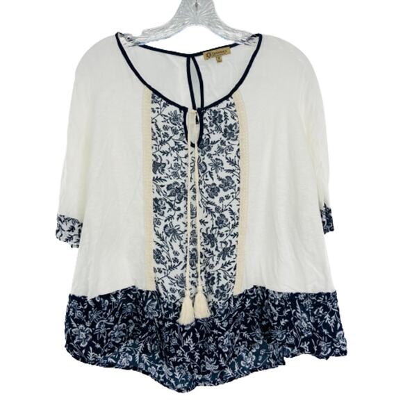DEMOCRACY White Black Color Block Print Pullover Blouse 3/4 Sleeve  Blouse M - Picture 1 of 12